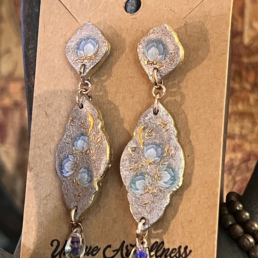 Polymer clay handmade Silver and Blue Earrings